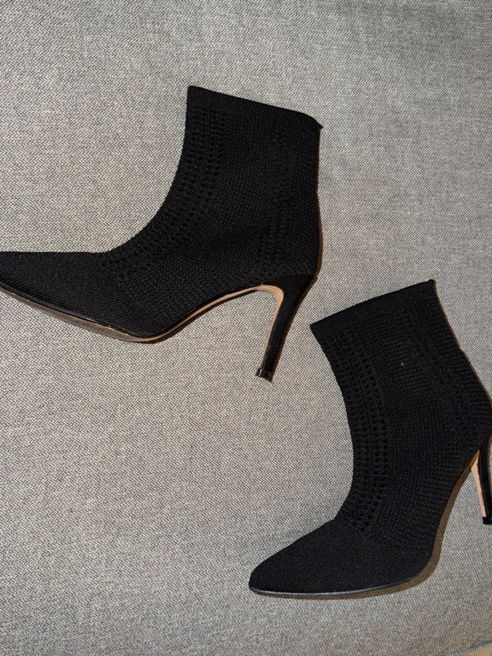 Nicolle Miller NY Black Knit Pointed-Toe Stiletto Ankle Boots